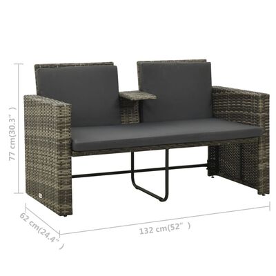 vidaXL 3-delige Loungeset met kussens poly rattan grijs