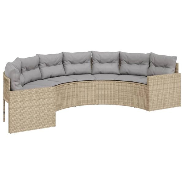 vidaXL Tuinbank met tafel en kussens halfrond poly rattan beige