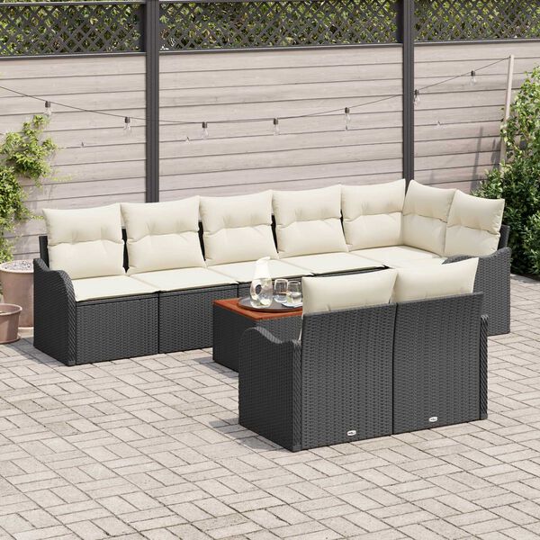 vidaXL Tuinbankenset met opslag 9 pcs Zwart en Cr&egrave;me poly rattan