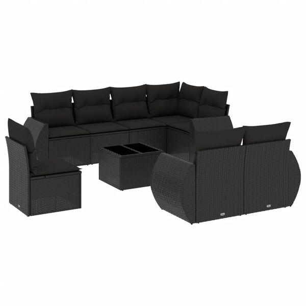 vidaXL 9-delige Loungeset met kussens poly rattan zwart