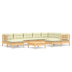 vidaXL 10-delige Loungeset met cr&egrave;mekleurige kussens massief grenenhout