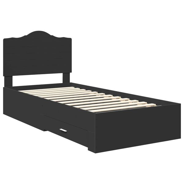 vidaXL Bedframe met hoofdeinde met lade Zwart 70 x 190 cm Bewerkt hout