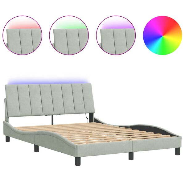 vidaXL Bedframe met LED zonder matras "Hanko" fluweel lichtgrijs 140x200 cm