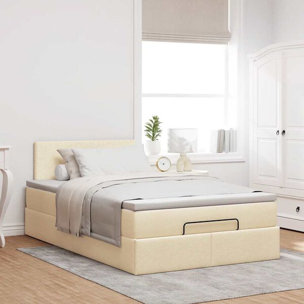vidaXL Ottoman bed met matras 120x200cm stof cr&egrave;mekleurig