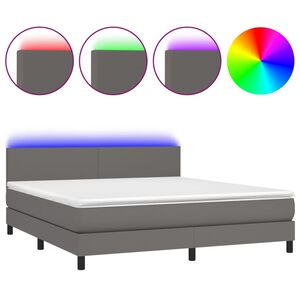 vidaXL Boxspring met matras en LED kunstleer grijs 160x200 cm