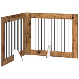 vidaXL Opvouwbaar hondenhek met standaards 2 pcs Oud hout 200,5 cm