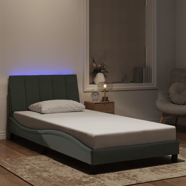 vidaXL Bedframe met LED zonder matras "Hanko" fluweel lichtgrijs 100x200 cm