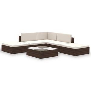 vidaXL 6-delige Loungeset met kussens poly rattan bruin