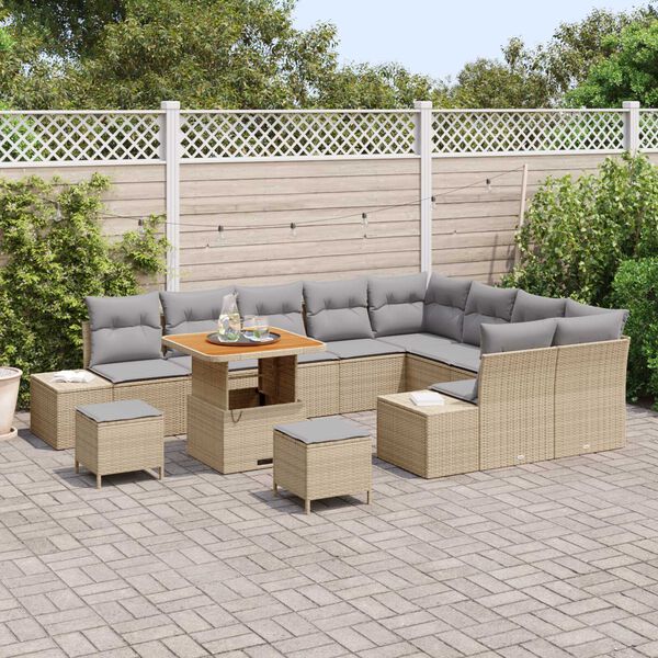 vidaXL Tuin Sofa Set met opslag 12 pcs Beige Poly riet