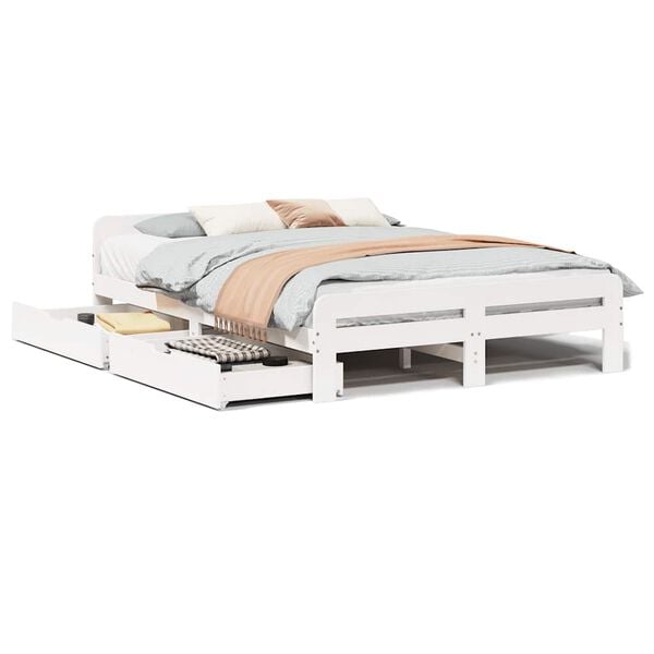 vidaXL Bedframe zonder matras massief grenenhout wit 150x200 cm