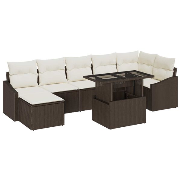 vidaXL Tuin Sofa Set met kussen met opslag 8 pcs Bruin en Cr&egrave;me