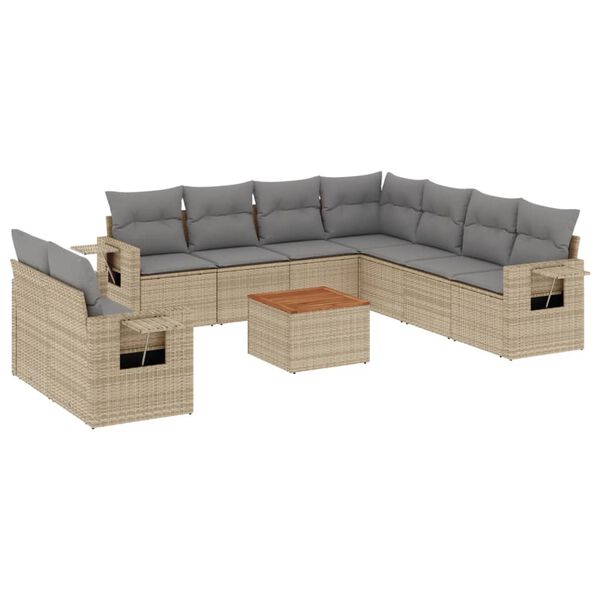 vidaXL 10-delige Loungeset met kussens poly rattan gemengd beige