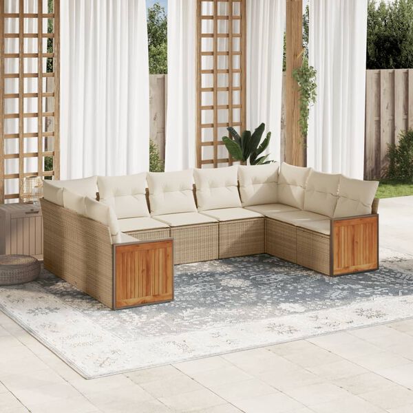 vidaXL 9-delige Loungeset met kussens poly rattan grijs