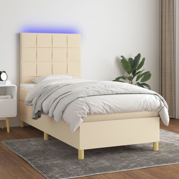 vidaXL Boxspring met matras en LED stof cr&egrave;mekleurig 100x200 cm