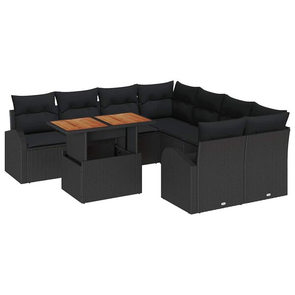 vidaXL Tuin Sofa Set met kussen 9 pcs Zwart