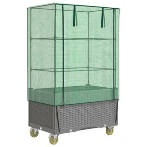 vidaXL Plantenbak verhoogd met hoes en wielen 80x50x182 cm rattanlook