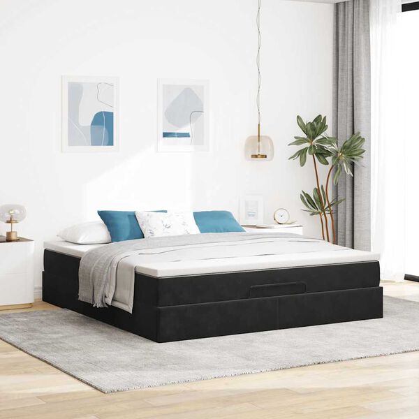 vidaXL Ottoman bed met matras 160x200cm fluweel zwart