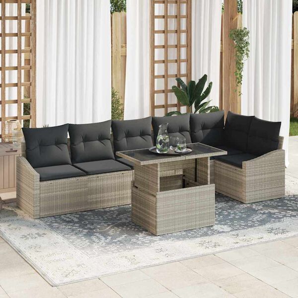 vidaXL Tuin Sofa Set met kussen 7 pcs Licht Grijs en Donker Grijs