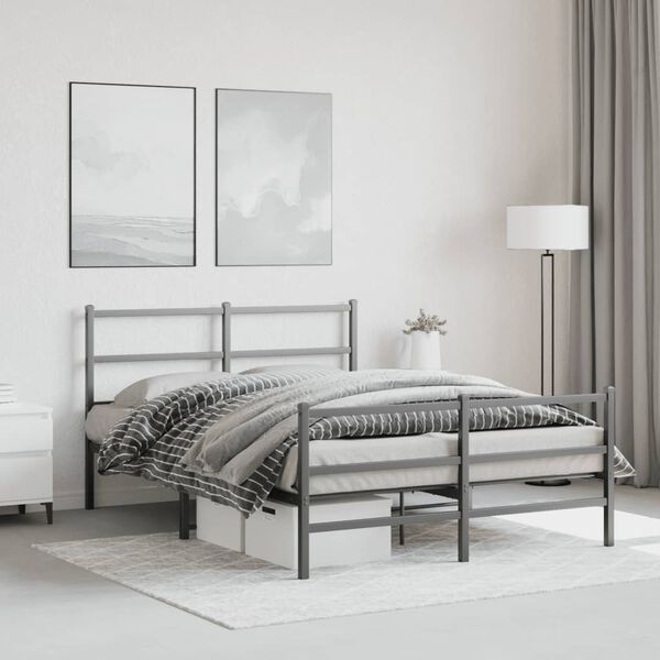 vidaXL Bedframe met hoofd- en voeteneinde&nbsp;metaal zwart 135x190 cm