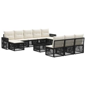 vidaXL Tuinbankenset 11 pcs Zwart en Cream Wit poly rattan