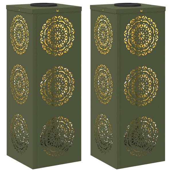 vidaXL Solar LED Pad Licht 2 pcs Olijf Groen Koudgewalst staal