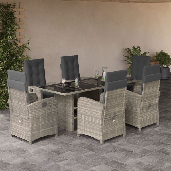 vidaXL 7-delige Tuinset met kussens poly rattan grijs