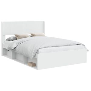 vidaXL Bedframe met opbergruimte en hoofdbord Wit 150 x 200 cm
