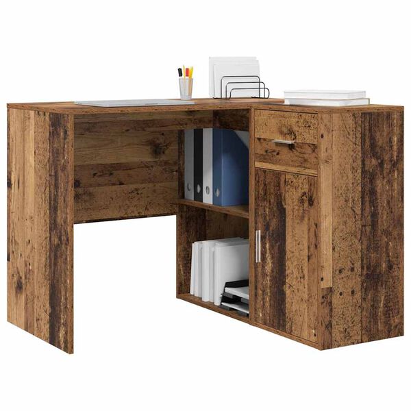 vidaXL Hoekbureau met lade Oudhout 102 x 88 x 75 cm