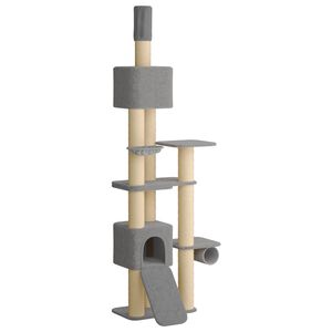 vidaXL Vloer-Plafond Kattenboom met sisalpaal Lichtgrijs 257-283 cm
