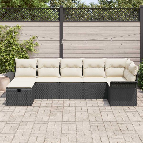 vidaXL Tuin Sofa Set met kussen 7 pcs Zwart en Cr&egrave;me poly rattan