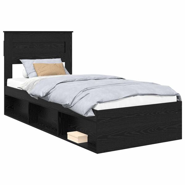 vidaXL Bedframe met matras Zwart 100 x 200 cm Massief grenenhout
