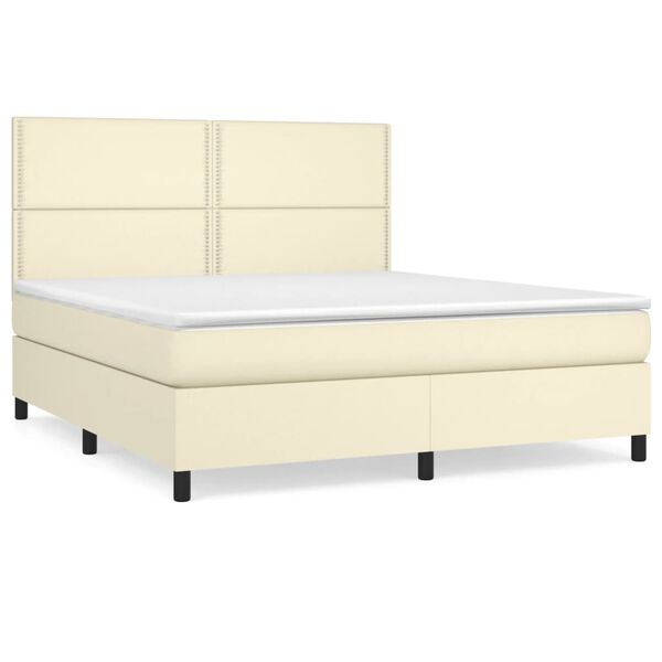vidaXL Boxspring met matras kunstleer cr&egrave;mekleurig 180x200 cm