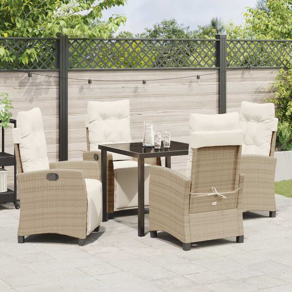 vidaXL Tuin eettafelset met kussen 5 pcs Beige poly rattan