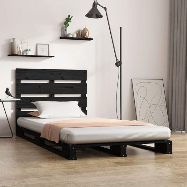 vidaXL Bedframe massief grenenhout zwart 75x190 cm