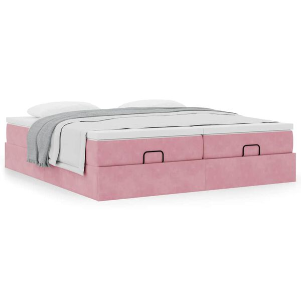 vidaXL Ottoman bed met matrassen 160x200cm fluweel roze