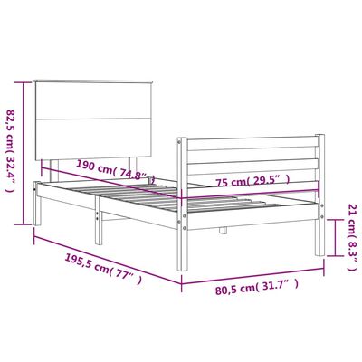 vidaXL Bedframe met hoofdbord massief hout wit