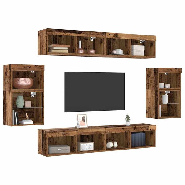 vidaXL Tv-meubelset met LED-striplichten 8 pcs Oud hout Bewerkt hout