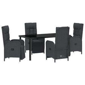 vidaXL Tuin eettafelset met kussen 5 pcs Zwart poly rattan