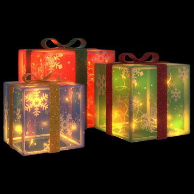 vidaXL Kerstfiguur cadeaudoos 3 st verlicht 64 warmwitte LED's