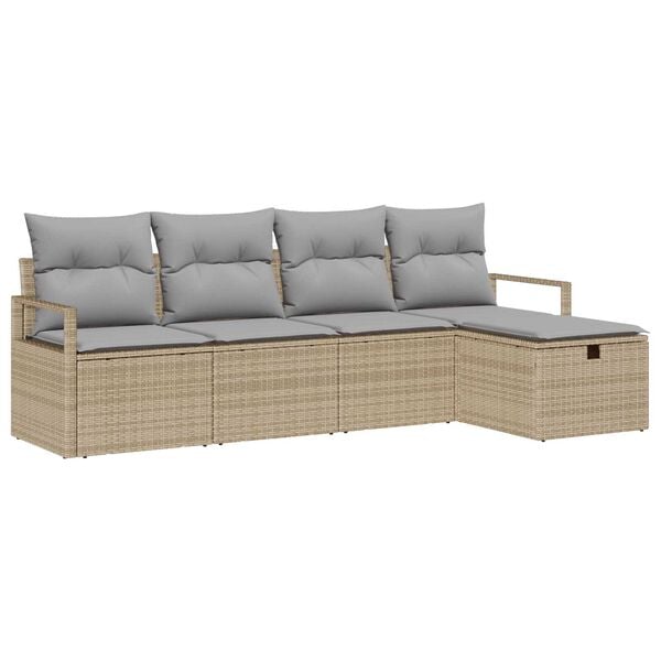 vidaXL Tuin Sofa Set met kussen met opslag 5 pcs Beige Poly riet