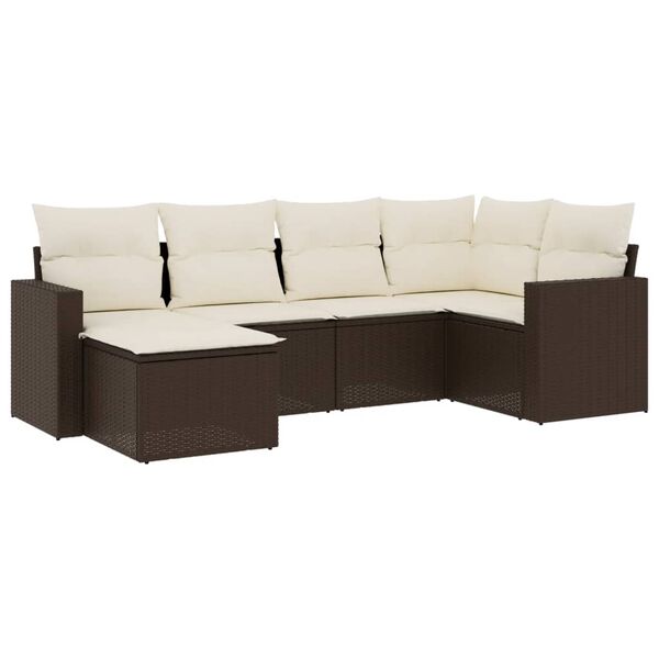 vidaXL 6-delige Loungeset met kussens poly rattan bruin