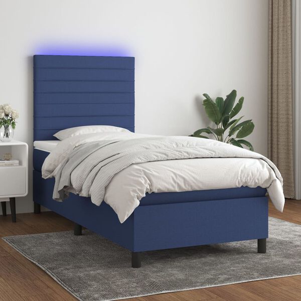 vidaXL Boxspring met matras en LED stof blauw 80x200 cm