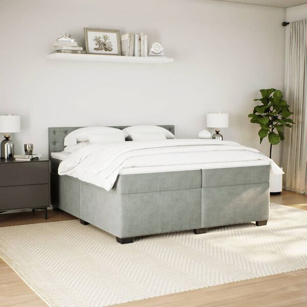vidaXL Boxspring met matras fluweel lichtgrijs 200x200 cm