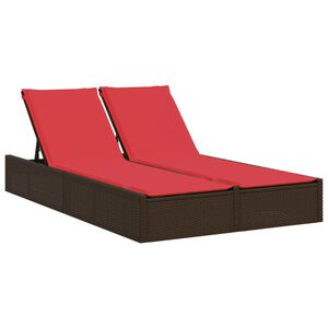 vidaXL Dubbele ligstoel met kussens, bruin polyrotan