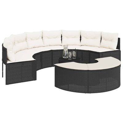 vidaXL 3-delige Loungeset halfrond poly rattan zwart