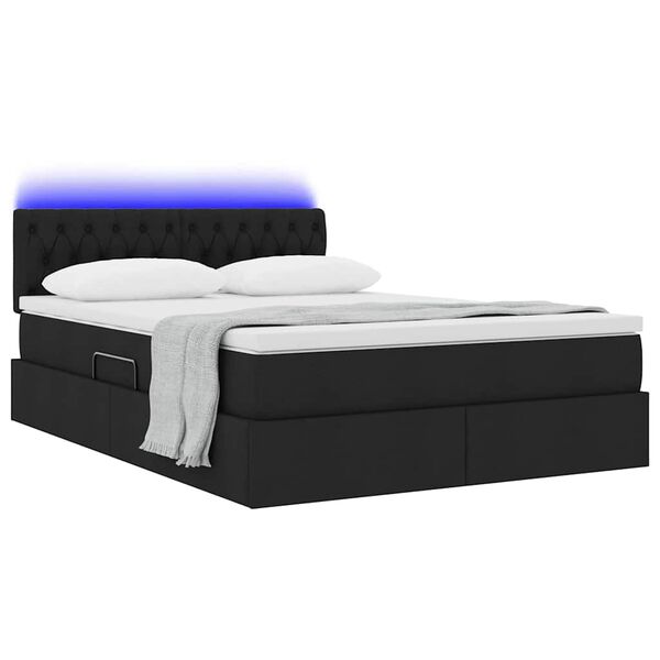 vidaXL Opbergbed met LED met matras Zwart 140 x 200 cm Polyester