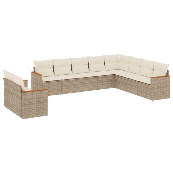 vidaXL 10-delige Loungeset met kussens poly rattan beige