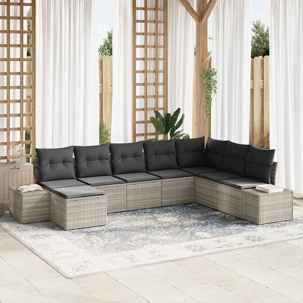 vidaXL Tuin Sofa Set met kussen 8 pcs Lichtgrijs poly rattan
