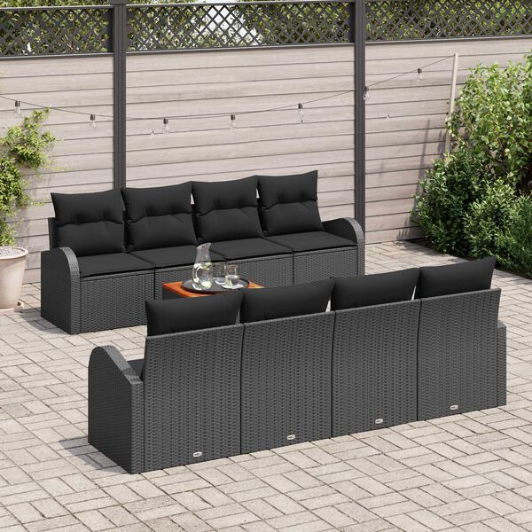 vidaXL Tuinbankenset met opslag 9 pcs Zwart poly rattan