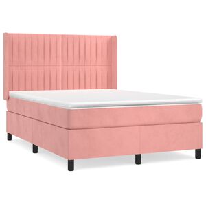 vidaXL Boxspring met matras fluweel roze 140x190 cm